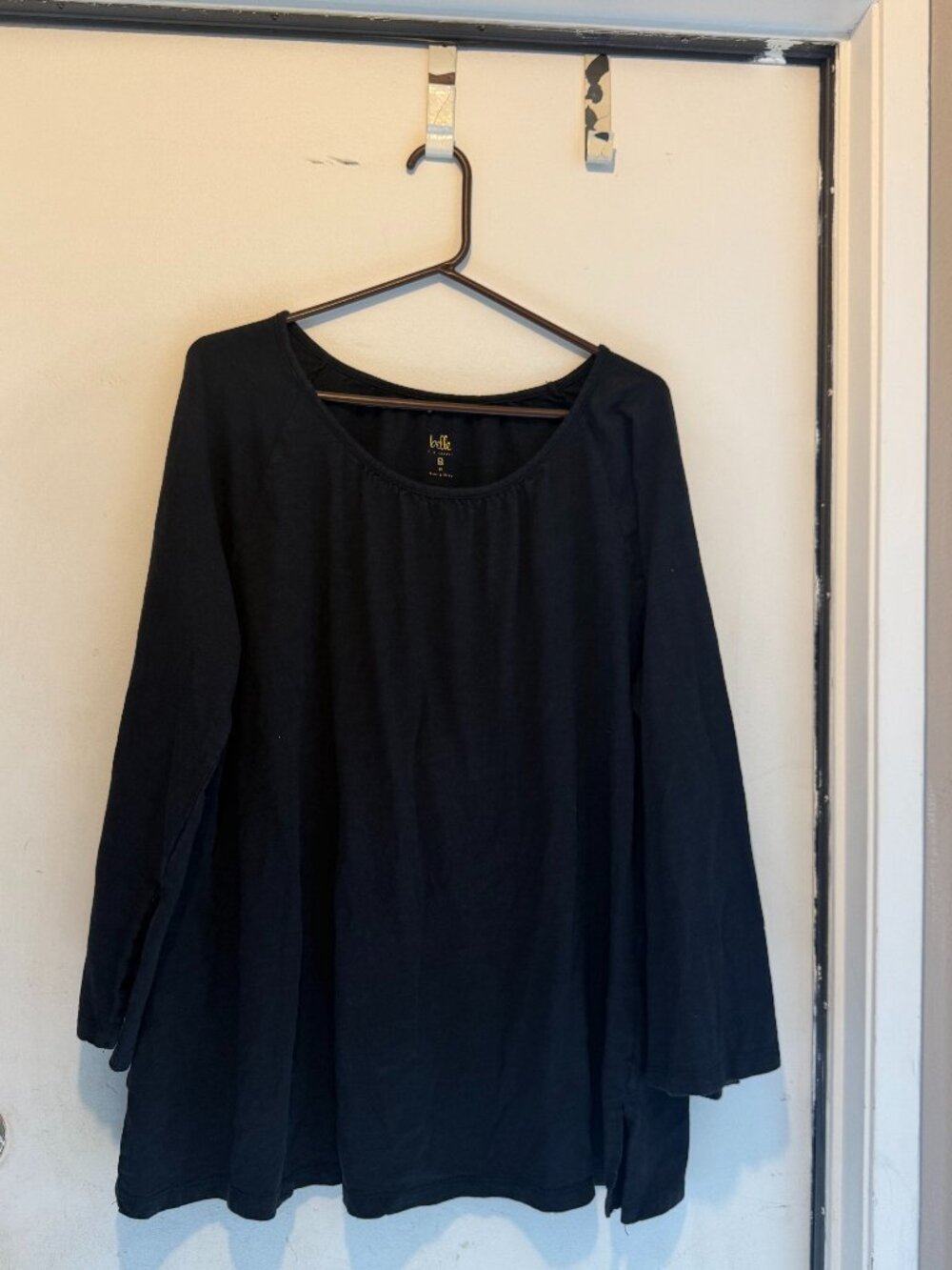 Belle Kim Gravel Blouse Women Plus Size 2X Black Round Neck Knit Top (006)